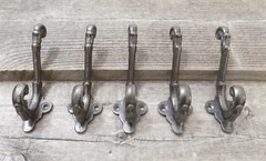 5 COAT HOOKS IRON VINTAGE ANTIQUE LOOK HAT HOOK KEY BATH HARDWARE SILVER SMALL