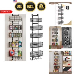 Adjustable Over The Door Organizer Metal Hanging Shelf with Baskets and Hooks