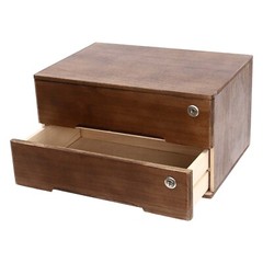 2-tier Wooden Desktop Storage Box W/Lockable Drawers Walnut Flat File Cabinet