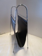 Vintage MAGAZINE RACK SLING DESIGN Faux Leather Atomic feet 17.75” T 1990s