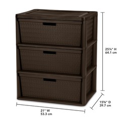 Sterilite Wide 3 Drawer Tower, Plastic Storage Organizer with Removable Decorati