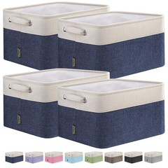 4 PCS 15x11x9.5 Inch Navy Blue Fabric Storage Bins Linen Baskets Organizer