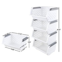 Cand Stackable Plastic Bins – 4 Packs White Large Plastic Stackable Storage Bins