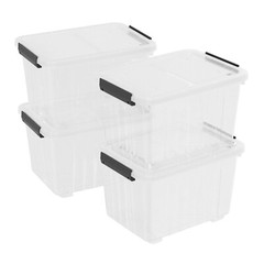 Mayish 30 Quart Plastic Clear Storage Box with Lids and Wheels, 4 Packs