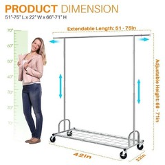 HOKEEPER Clothing Garment Rack Capacity 525LBS Clothing Racks on Wheels Rolling