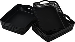 Set of 6 Large Black Plastic Storage Baskets with Handles for Easy Organization