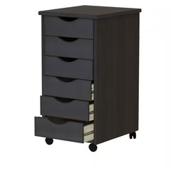 6-Drawer Solid Wood Mobile Storage Cart in Black