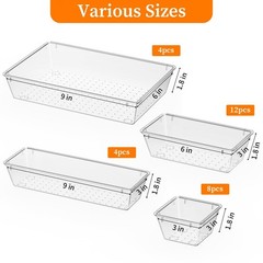 32 PCS Clear Plastic Drawer Organizer Set 4-Size vanity Trays and Storage Bins