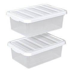 2 PCS 14 Quart Clear Plastic Stackable Storage Box Latching Bin White Lid