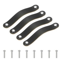 4 Pcs Leather Drawer Pull Double Hole Leather Handle with Screw Black