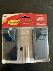 NEW 3M Command Matte Black 10 lb Removable Wall Mount Curtain Rod Hooks / 2 Pack