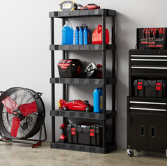 Hyper Tough 5-Tier Black Plastic Shelf Unit, 68.8 H x 30 W x 13.88 D, 350 lb Cap