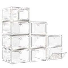 7 code Large Clear Shoe Boxes Organizer【Thicker Material】 9 pcs, White