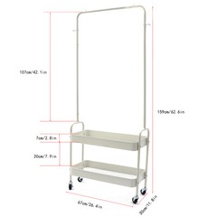 2-In-1 Garment Rack Clothing Rack With 2 Tier Metal Basket Rolling Storage Cart