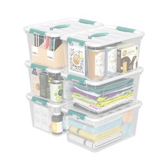 Idotry 14 Quart Latching Storage Box, Stackable Bin W/ Latch Lid &Handle, 6 Pack