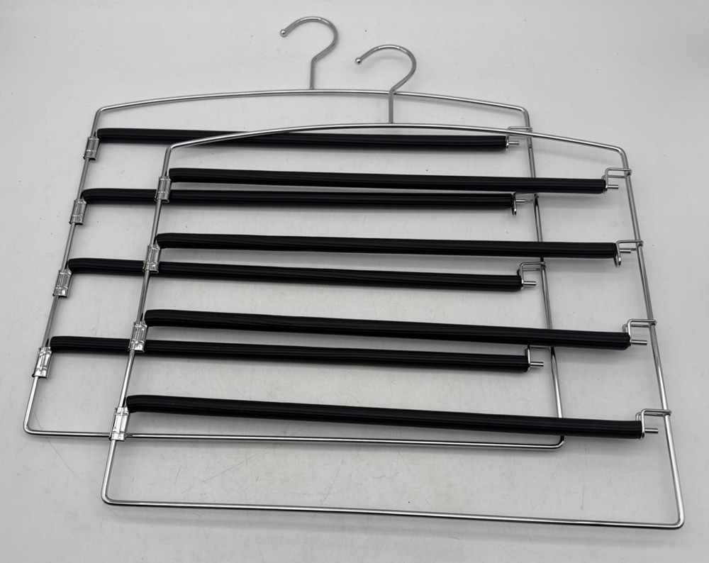 Metal Chrome Swing Arm 4 Tier Flat Space Saver Pants Closet Hangers LOT-OF-2