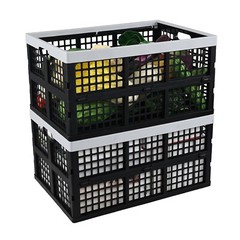 Idotry 42L Collapsible Storage Crates Plastic Folding Utility Milk Bins, 2Packs