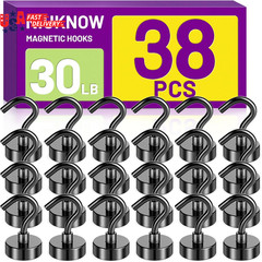 38Pack Heavy Duty Magnetic Hooks, 30LBS Powerful Black Metal Neodymium Magnets H