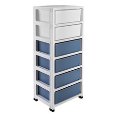 33in Blue White 6-Drawer Organizer, Household/Office Storage Cabinet Drawer Type