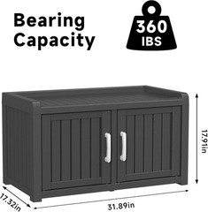 Shoe Storage Cabinet Waterproof UV-Resistant Bench Indoor Outdoor Modern Black