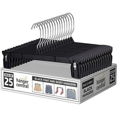 Hanger Central 25 Pack Black Plastic Pants Hangers with Extra Long Clips 12 inch