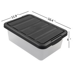 Wekioger Versatile Plastic Storage Organizer Bins Black Lids 14 Quart 2 Packs