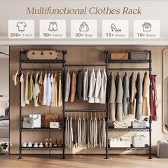 Wall Mounted Closet System, Heavy Duty 3-Row Clothes Rack, Expandable Industr…
