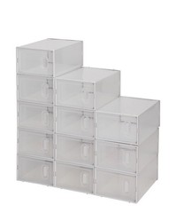 Stackable (12 Pack) White Shoe Storage Organizer Boxes with Magnetic Doors