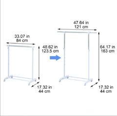 Heavy Clothes Hanger Adjustable Height Rolling Garment Rack Metal Chrome White
