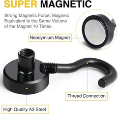 Magnetic Hooks 6pcs 30lbs+ Cruise Essentials 2026 Magnet Hook Black | Neodymi…