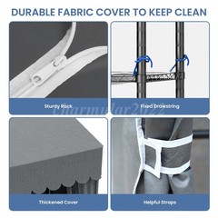 960 LBS Portable Wardrobe Closet Clothes Rack Storage Organizer with Cover Grey