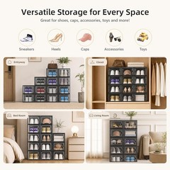 X-Large Shoe Storage Boxes Organizers Clear Plastic Stackable 12 Pack, Shoe Rac