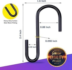 2.4 Inch Black Carbon Steel S Hooks – Ideal for Closet, Kitchen & Garden Use
