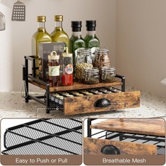 Coffee Syrup Rack Organizer, 4.3″D x 15.9″W x 9.1″H, 2tier & Rustic Brown