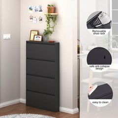 Metal Shoe Cabinet with 4 Flip Drawers, Wall Mount Shoe Organizer for Entryway