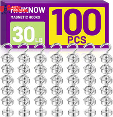 100Pack Heavy Duty Magnetic Hooks, 30 Lbs Strong Neodymium Magnet Hooks for Hang