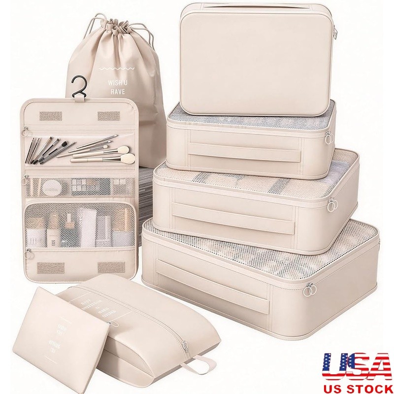 Travel Packing Cubes Durable Organizers Lightweight Luggage Bags Set 8 Pcs New