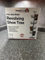 Household Essentials 4-Tier Satin Nickel Revolving Shoe Tree Rack Holds 24 Pairs