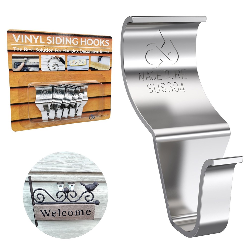 NACETURE Vinyl Siding Hooks Hanger (6 Pack) | No Drill Vinyl Siding Clips for Ha