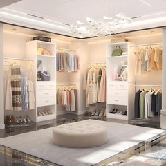48″-96” Extendable Walk in Closet Organizer System with 4 Drawers ＆ Hanging Rods