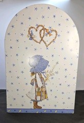Vintage Holly Hobbie Metal Tin Storage Caddy Totes Wooden Handle 1970s Organizer