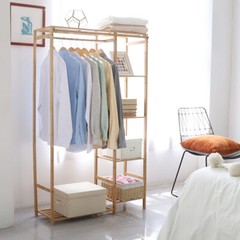 Bamboo Garment Rack Freestanding Closet Heavy Duty Clothes Rod Storage Organizer