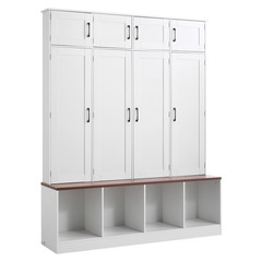 59 in Hall Tree w/ Bench Shoe Cabinet Storage Hooks Entryway White