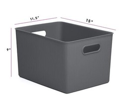 Superio Grey Ribbed Storage Bin with Lid, Plastic (22L, 15L, 5L) -Set of 3