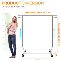 HOKEEPER 250lbs Sing Rail Adjustable Collapsible Rolling Clothes Garment Racks