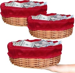 3 Pack 9.1 Inch Round Offering Baskets for Church Wicker Offering Basket with