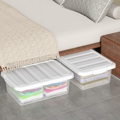 14 Quart Clear Plastic Storage Bin Stackable Latching Box Organizer Lid 2 PCS