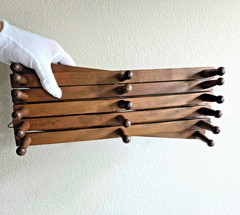 Dark Natural Wood Accordion Wall Hanger Expandable Rack Wall Mounted 17 Peg