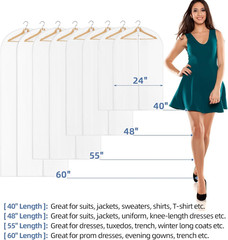 40″ All Clear Garment Bags for Hanging Clothes, 5 Packs Suit Bags for Closet Sto