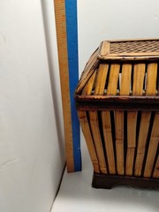 Bamboo Basket Container w/ Metal Latch 12 In High x 10 In Length Vintage China